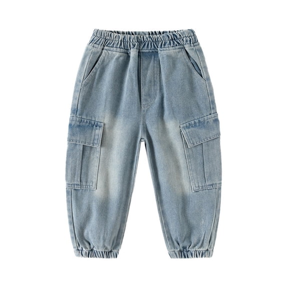 Coerni Boys Elastic Waist Denim Pants Causal Jogger Pants for Toddler Kids Outdoor Pull On Active Pants Cargo Jeans