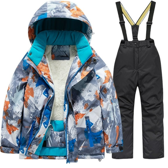 Coerni Boys Fleece Warm Snow Suit 2Pcs Sets Thick Zip Hooded Jacket Outerwear & Snow Bib Pants for Toddler Kids Winter