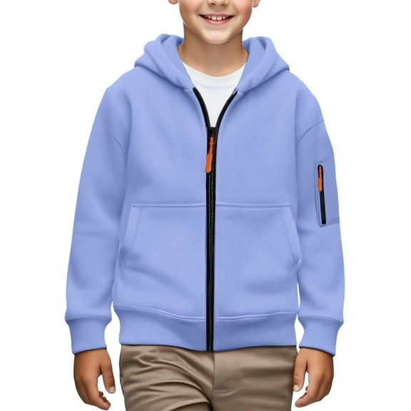 Coerni Boys Full-Zip Hoodie Sweatshirts Fleece Lined Long Sleeve Zipper Tops Kids Youth Solid Color Fall Winter Outfits
