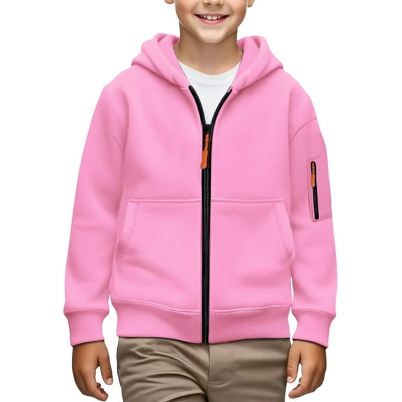 Coerni Boys Full-Zip Hoodie Sweatshirts Fleece Lined Long Sleeve Zipper Tops Kids Youth Solid Color Fall Winter Outfits