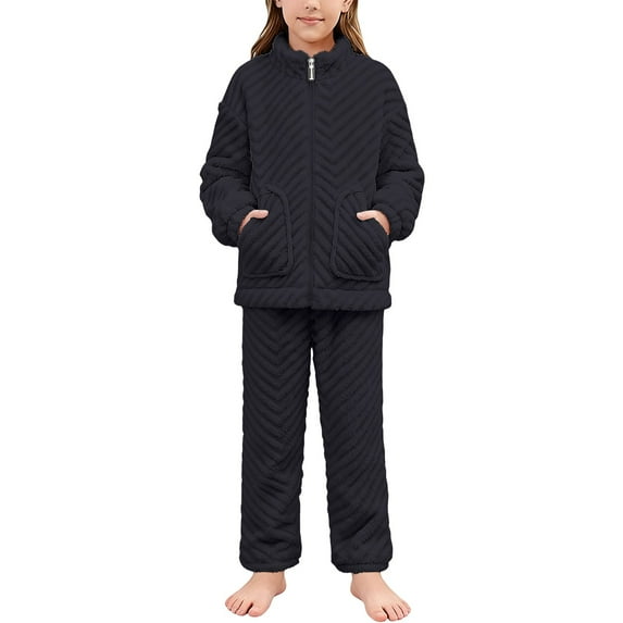 Coerni Boys Fuzzy Furry Outfits Cozy 2 Piece Zipper Pullover Sweatshirt and Jogger Pants Girl Winter Warm Thermal Set Tracksuit