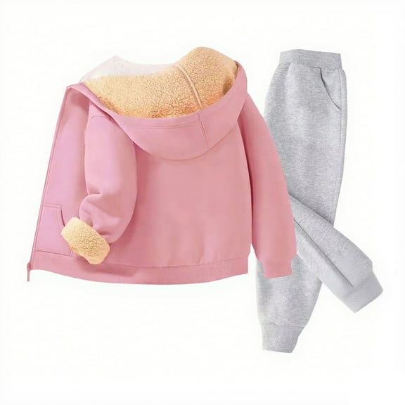 Coerni Boys Girls 2 Piece Tracksuit Sherpa Fleece Lined Sweatsuit Kids Fleece Zip Up Hoodi𝐞s Sweatshirt Active Sweatpant Set