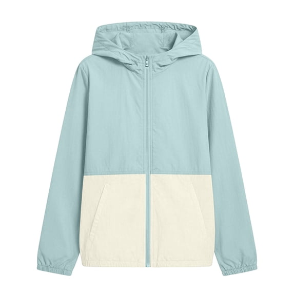 Coerni Boys& Girls 50+ Sun Hoodie Jacket Color Block Long Sleeve Full Zip Sun Protection Coats Summer Outdoor Lightweight Kids Clothes