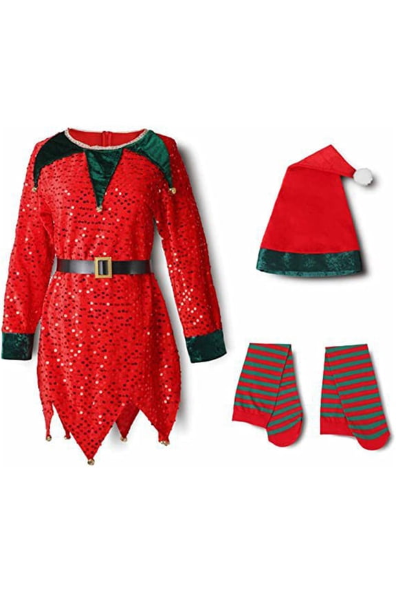 Coerni Boys Girls Christmas Elff Clothes Toddler Baby Outfits Velvet Dress Tops+Striped Socks+Hat Kids Xmas Dress Up Clothes