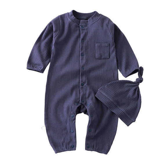 Coerni Boys Girls Clothes Set New Born Baby Romper Hat Ribbed Knit Button Bodysuit Solid Coming Home Outfit Birthday Jumpsuit