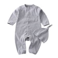 thumbnail image 1 of Coerni Boys Girls Clothes Set New Born Baby Romper Hat Ribbed Knit Button Bodysuit Solid Coming Home Outfit Birthday Jumpsuit, 1 of 9
