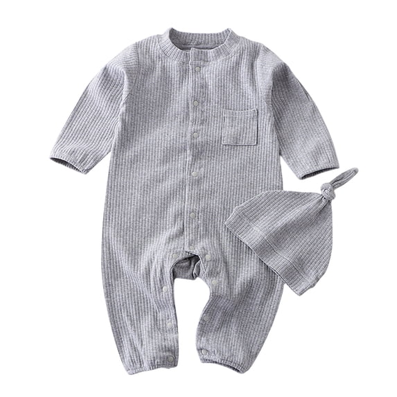 Coerni Boys Girls Clothes Set New Born Baby Romper Hat Ribbed Knit Button Bodysuit Solid Coming Home Outfit Birthday Jumpsuit