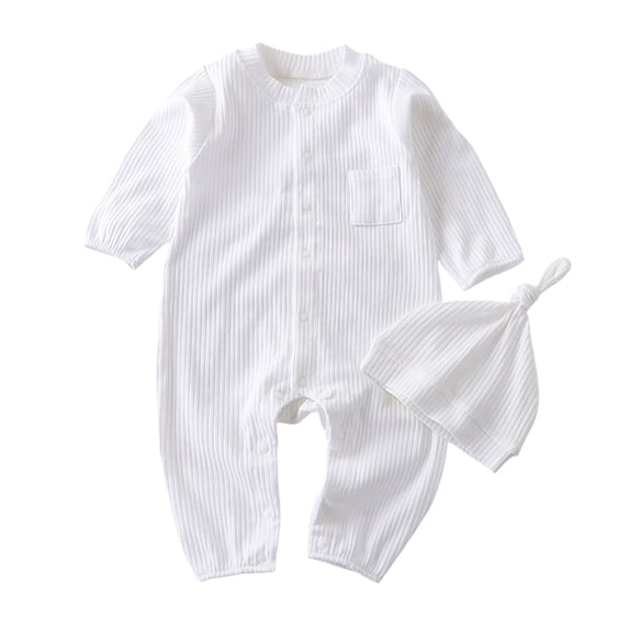 Coerni Boys Girls Clothes Set New Born Baby Romper Hat Ribbed Knit Button Bodysuit Solid Coming Home Outfit Birthday Jumpsuit