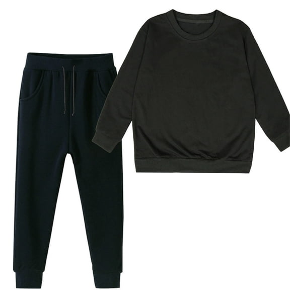 Coerni Boys Girls Crewneck Sweatshirts Toddler Baby Loose Sweatshirt Solid Cotton Warm Soft Long Sleeve T Shirts and Pants Outfit