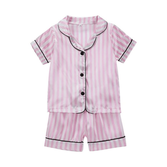Coerni Boys Girls Cute Printed Short Sleeve Shorts Satin Pajamas Universal Loungewear Set Cute Outfits