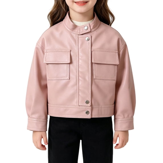 Coerni Boys Girls Faux Leather Jacket Banded Stand Collar Biker Moto Coat Teen Trendy Vintage Cropped Jackets Fall Winter Coat