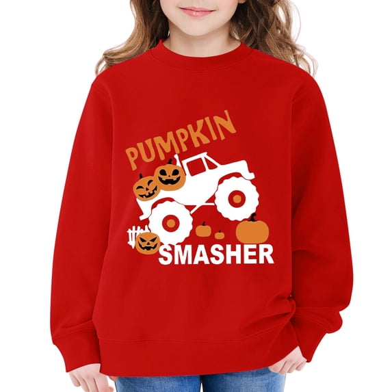 Coerni Boys Girls Halloween Sweatshirt Cartton Truck Spooky Pumpkin Graphic Pullover Kids Fall Fashion Long Sleeve Tops