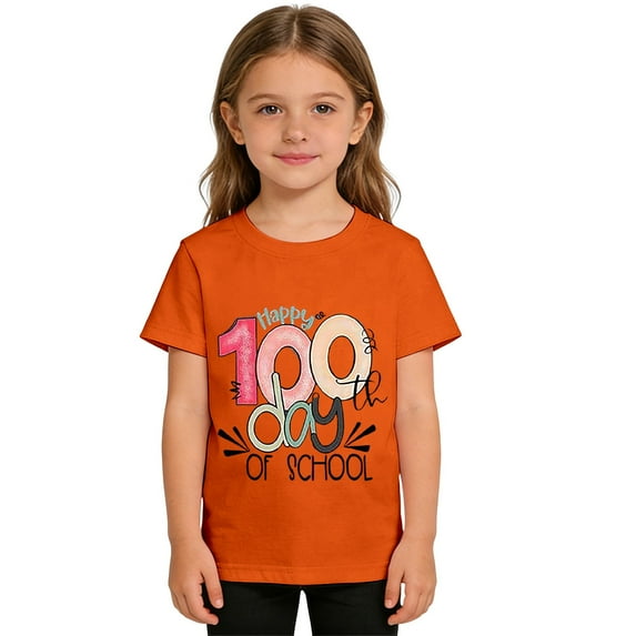 Coerni Boys Girls Happy 100 Days of School Prints Tee Kids 100th Day of School T-Shirt Top Casual Short Sleeve Outfits