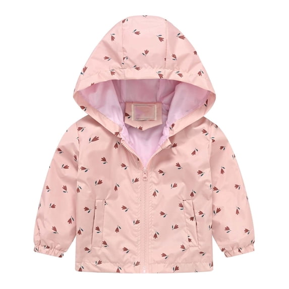 Coerni Boys & Girls Spring Fall Windbreaker Trendy Print Zip-up Hooded Jackets Little Kids Windproof Raincoat Size for 1-6 Years