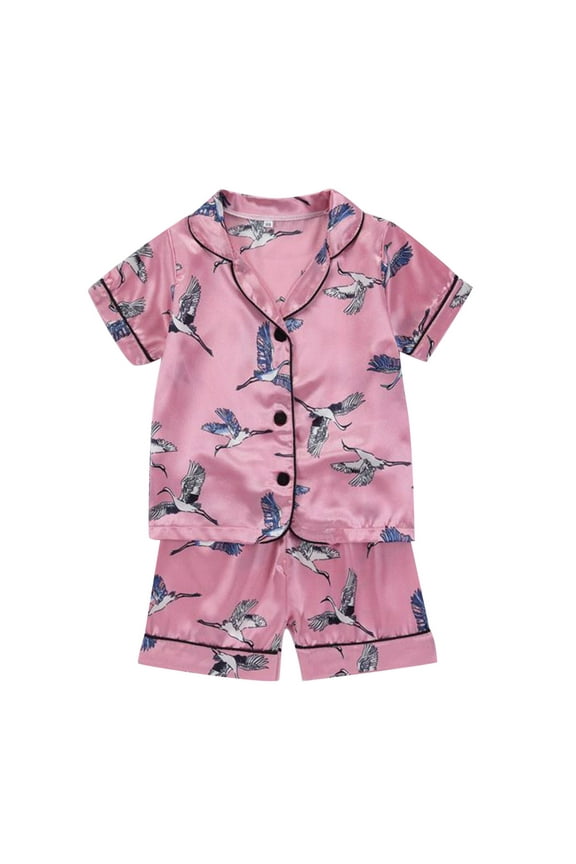 Coerni Boys Girls Summer Star Sleepwear Sets Satin Short Sleeve Button Up Sleepwear Sleeper Shorts 2Pcs Silky Outfits