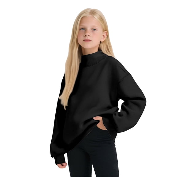 Coerni Boys Girls Sweater Top Toddler Basic Loose Plain Cropped T-shirt Thick Classic Mock Neck Sweatshirt Solid Pullover