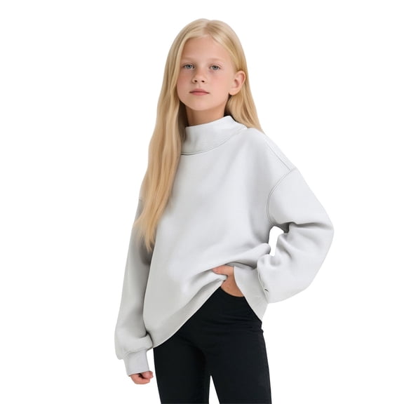 Coerni Boys Girls Sweater Top Toddler Basic Loose Plain Cropped T-shirt Thick Classic Mock Neck Sweatshirt Solid Pullover
