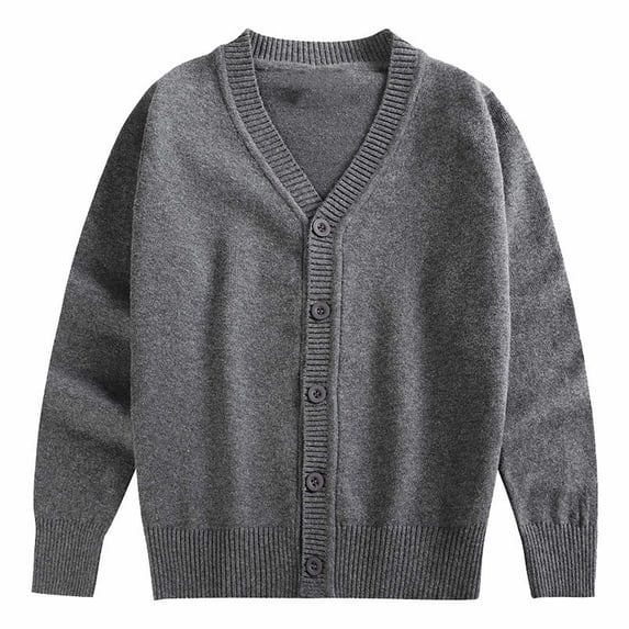 Coerni Boys Girls Sweaters Long Sleeve V-Neck Button Up Knit Cardigan Basic Versatile Kids Fall School Clothes 18M-16Y