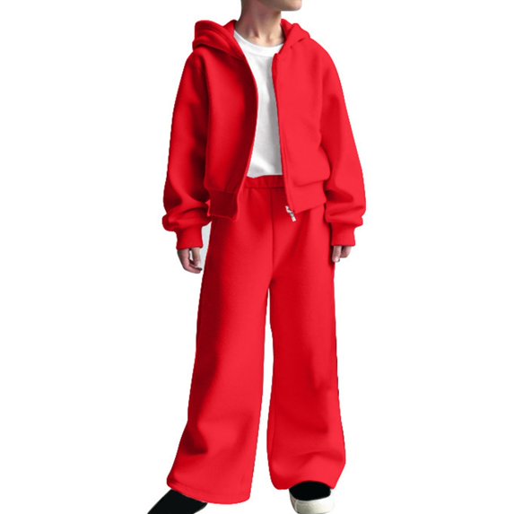 Coerni Boys Girls Sweatsuit Set 2 Piece Fleece Zip Up Hoodi𝐞+Jogger Sweatpants Cozy Activewear for Kids Fall Winter Clothes Suit
