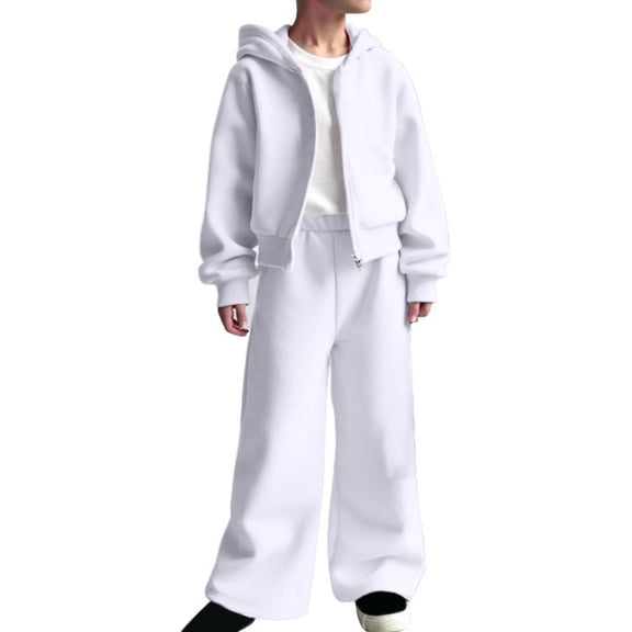 Coerni Boys Girls Sweatsuit Set 2 Piece Fleece Zip Up Hoodi𝐞 Jogger Sweatpants Cozy Activewear for Kids Fall Winter Clothes Suit