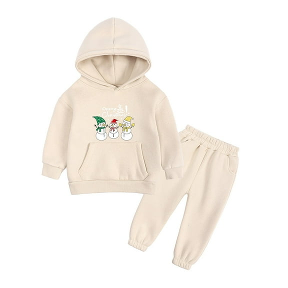 Coerni Boys Girls Christmas Sweatsuit Outfits Kids Dinosaur Print Hooded Sweater Pants Two Piece Baby Thickened Tracksuit