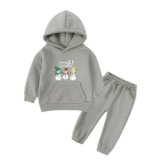 Coerni Boys Girls Thickened Snowman Sweatshirt Sets Long Sleeve Xmas Print Hoodies Pullover & Jogger Pants 2Pcs Outfit