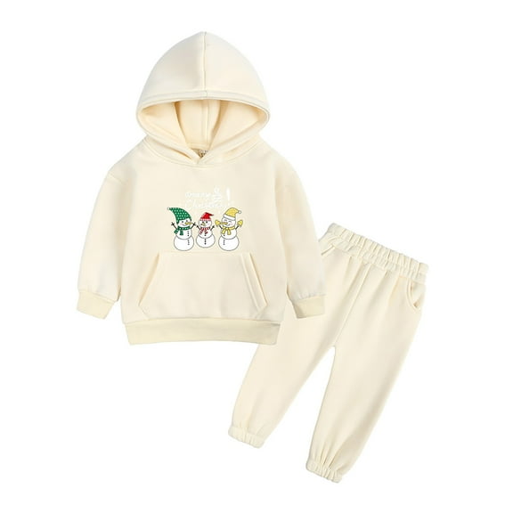 Coerni Boys Girls Christmas Sweatsuit Outfits Kids Dinosaur Print Hooded Sweater Pants Two Piece Baby Thickened Tracksuit