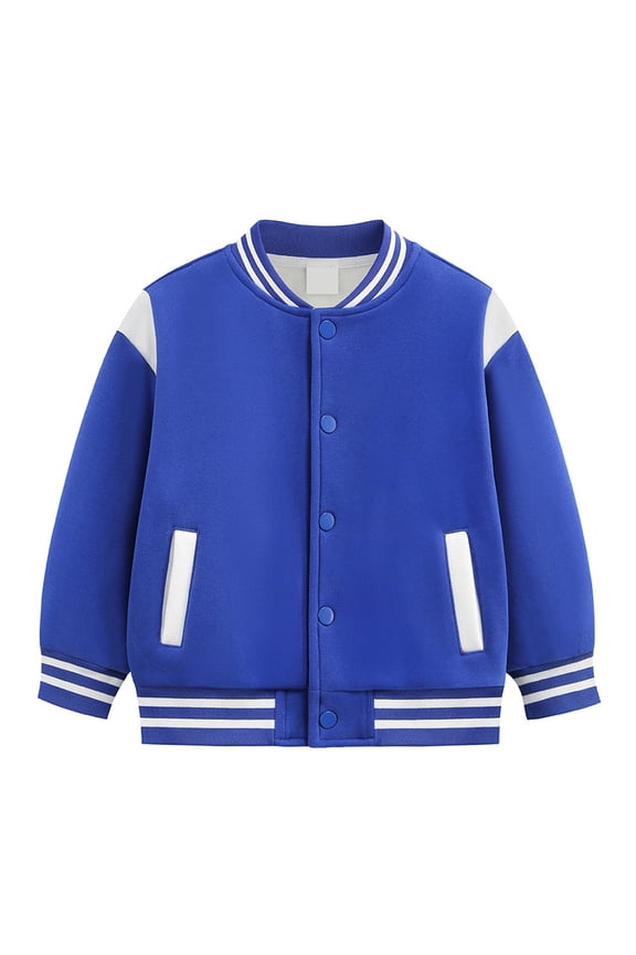 Coerni Boys Girls Varsity Baseball Jacket Button Down Striped Trim Letterman Outerwear Toddler & Teen School Streetwear Jackets