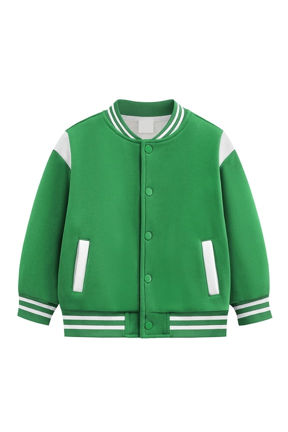 Coerni Boys Girls Varsity Baseball Jacket Button Down Striped Trim Letterman Outerwear Toddler & Teen School Streetwear Jackets