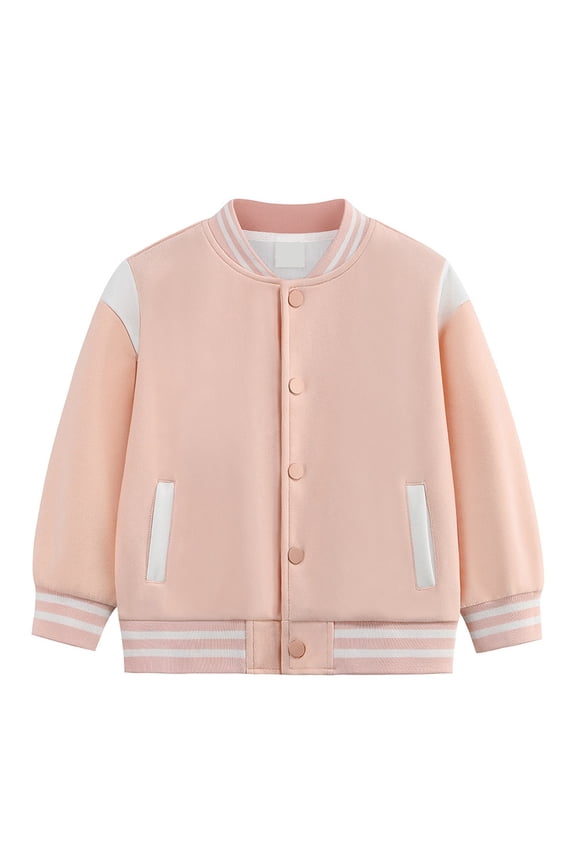 Coerni Boys Girls Varsity Baseball Jacket Button Down Striped Trim Letterman Outerwear Toddler & Teen School Streetwear Jackets