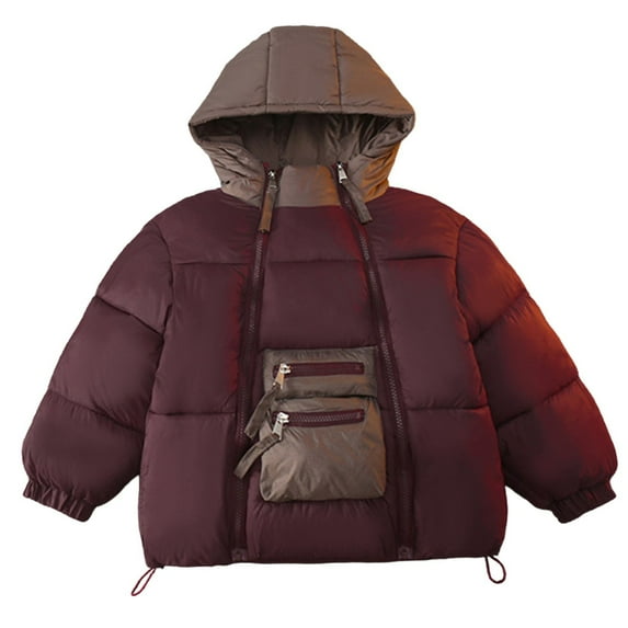 Coerni Boys Girls Warm Hooded Puffer Jacket Kids Zip Up Outerwear Lightweight Windproof Bread Jacket Insulated Quilted Padded Parka