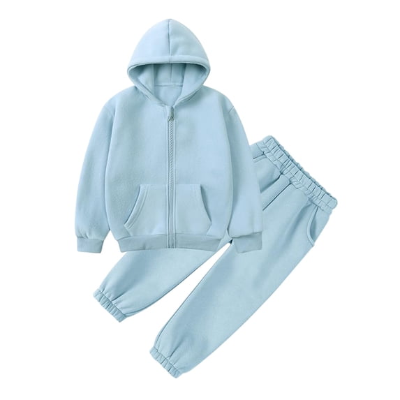 Coerni Boys Girls Zip Up Hoodie Sweatsuit Set Toddler Baby Solid Fleece Sweatshirt Outfits Kids Trendy Warm Outerwear with Pockets