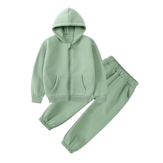 Coerni Boys Girls Zip Up Hoodie Sweatsuit Set Toddler Baby Solid Fleece Sweatshirt Outfits Kids Trendy Warm Outerwear with Pockets