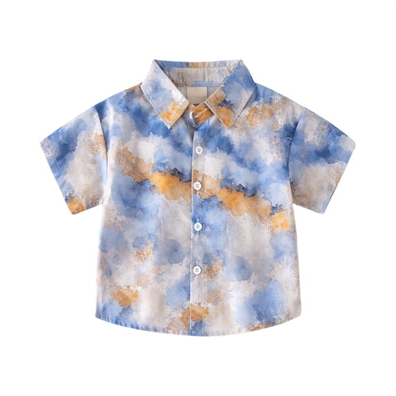 Coerni Boys Hawaiian Shirt Short Sleeve Button Down Kids Cotton Lapel Neck Summer Beach Tees Casual Top Toddler Baby Clothing