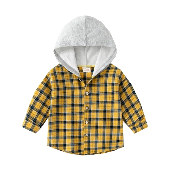 Coerni Boys Hooded Jacket Kids Flannel Long Sleeve Tartan Shirts Fall Winter Plaid Y2K Buffalo Shacket Western Shirt Clothes