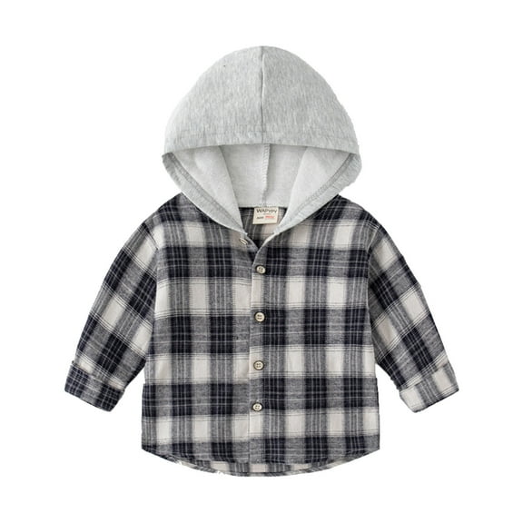 Coerni Boys Hooded Jacket Kids Flannel Long Sleeve Tartan Shirts Fall Winter Plaid Y2K Buffalo Shacket Western Shirt Clothes