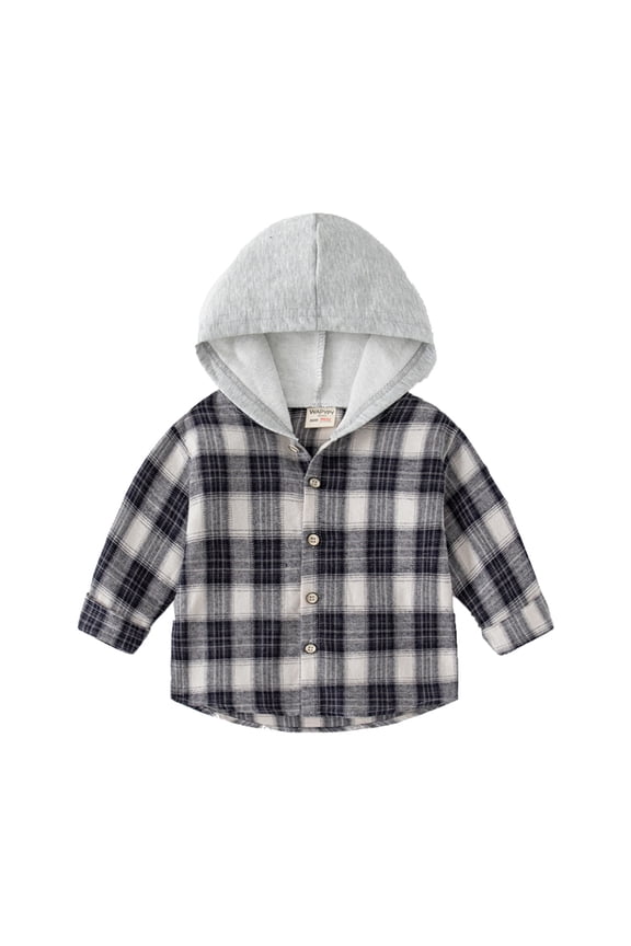 Coerni Boys Hooded Jacket Kids Flannel Long Sleeve Tartan Shirts Fall Winter Plaid Y2K Buffalo Shacket Western Shirt Clothes