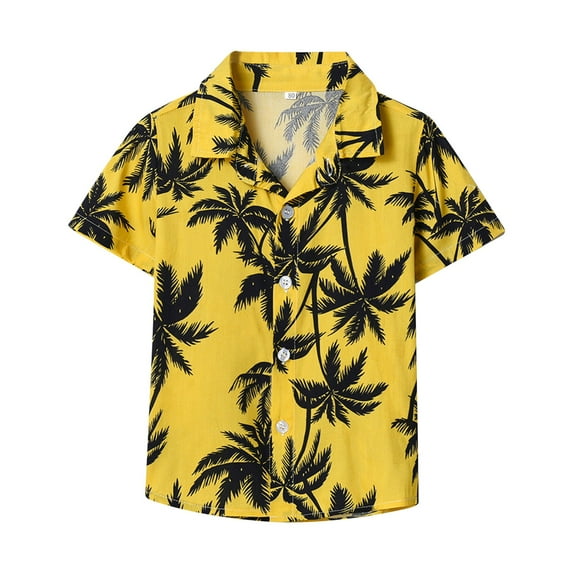 Coerni Boys Lapel Tropical Botanical Print Shirt Hawaii Single Breasted Cardigan Short Sleeve Beach Cool Shirt Kids Tops