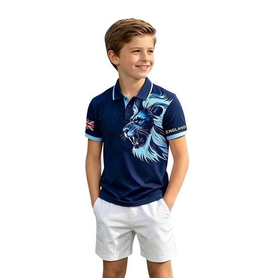 Coerni Boys Polo Shirt England Football Shirt Graphic Print Golf Short Sleeve Lapel T-shirt Summer Casual Fashion Kids Clothes
