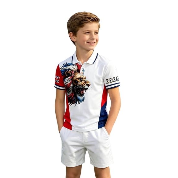 Coerni Boys Polo Shirt England Football Shirt Graphic Print Golf Short Sleeve Lapel T-shirt Summer Casual Fashion Kids Clothes