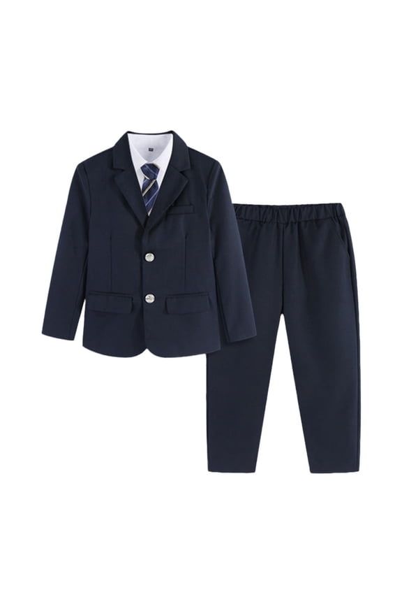 Coerni Boys Preppy Suit Set 4PC Sets 2 Button Lapel Blazer Jacket & White Dress Shirt & Pants & Tie Senior Graduation Uniform Formal Outfit