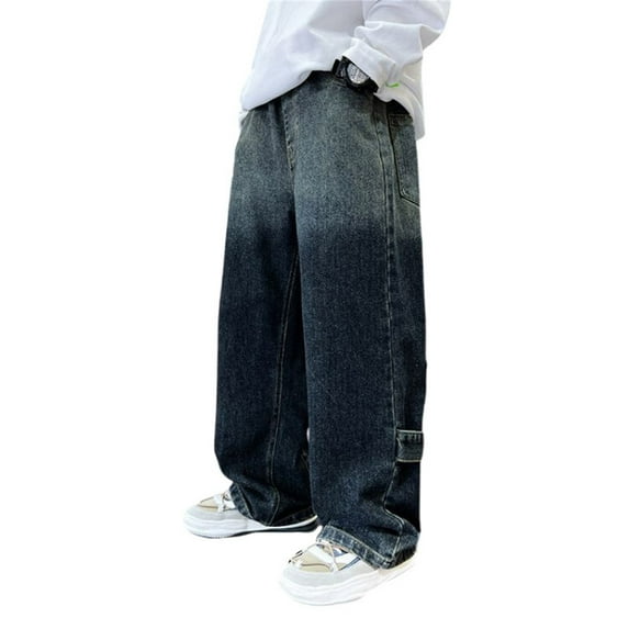 Coerni Boys' Pull-On Stretch Jeans Boy Y2k Straight Wide Leg Denim Pants Soft Casual Elastic Waist Loose Trousers Vintage Streetwear