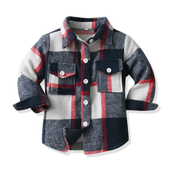 Coerni Boys and Toddlers Flannel Shirt Baby Plaid Jacket Long Sleeve Button Down Undershirt Coat Fall Cotton Outfit Collar Tops