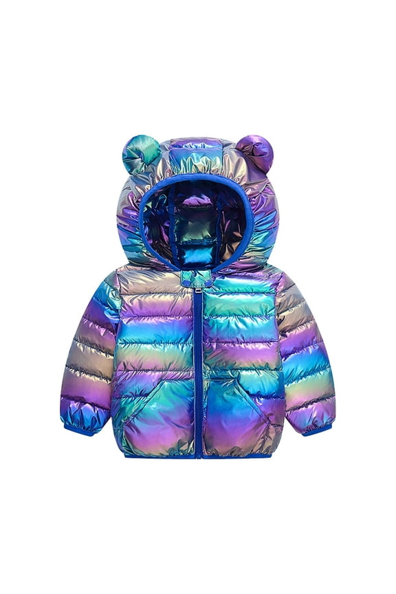 Coerni Boys and Toddlers' Metallic Puffer Jacket for Baby Girls Quilted Hooded Down Coat Bear Ears Lightweight Packable Outerwear