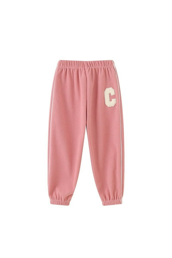Coerni C Letters Pattern Casual Ribbed Knit Pants for Kids Toddler Fall Winter Cotton Loose Comfy Soft Jogger Trousers