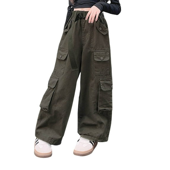 Coerni Cargo Pants for Tween Girls Y2K Streetwear Cargo Parachute Pants Elastic Waist Loose Trousers Hip Hop Oversized Trousers