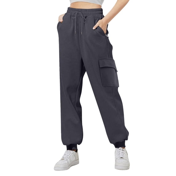 Coerni Cargo Sweatpants Girls Wide Leg High Waisted Sweat Pants Womens Oversized Casual Joggers Y2K Drawstring Pant with Pockets