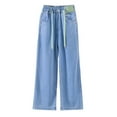 thumbnail image 1 of Coerni Casual Pants Big Kids Girls' Thin Denim Wide Leg Pants Loose Drawstring Jeans Summer Daily Casual Trousers for Outdoo Play, 1 of 5
