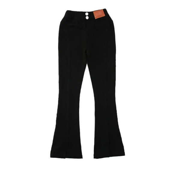 Coerni Casual Pants Kids Toddler Girls Black Color Denim Flare Pants High Elastic Waist Jean Pants Summer Casual Fashion Trousers