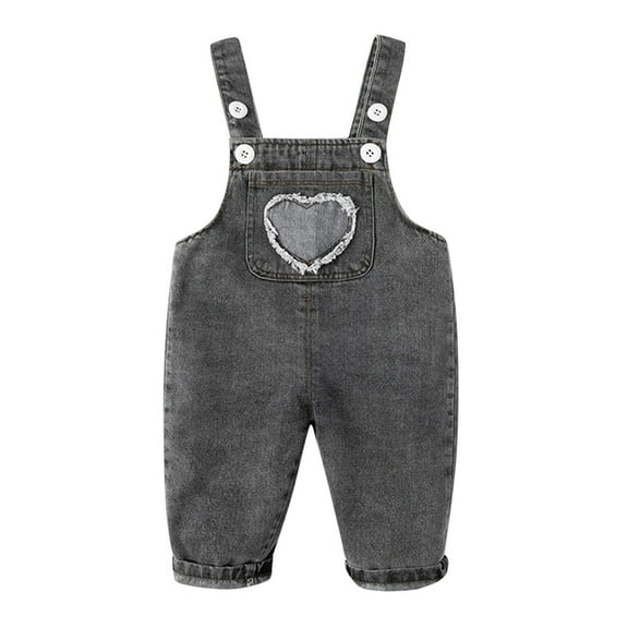 Coerni Casual Pants Toddler Baby Boys Girls Denim Suspender Pants Love Embroidered Jean Overalls with Pockets Outdoor Casual Trousers